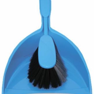 Stoffer en blik blauw